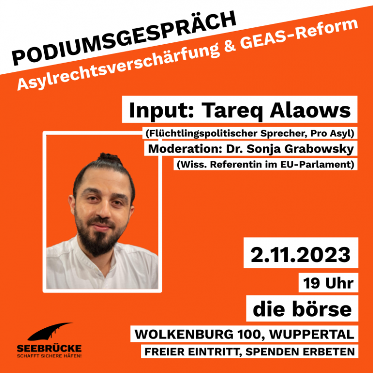 Podiumsgespräch Asylrechtsverschärfung Input: Tareq Alaows (Passfoto). 2.11.2023, 19 Uhr, die börse, Wolkenburg 100, Wuppertal. Freier Eintritt, Spende erbeten
